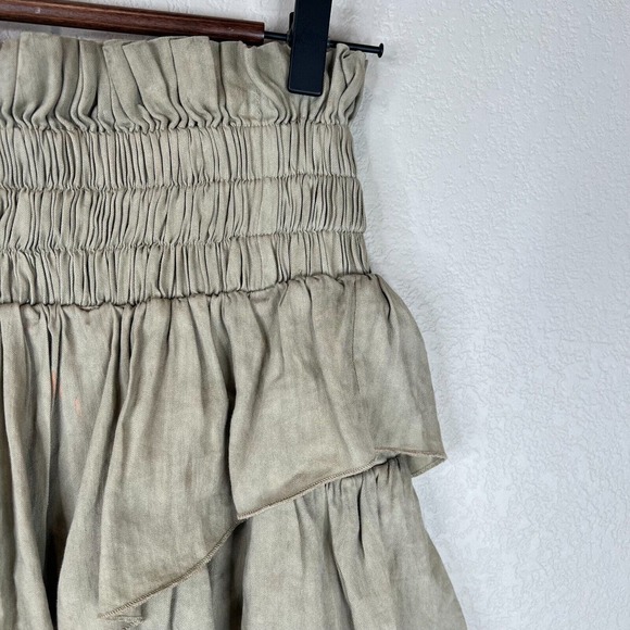 Isabel Marant Etoile Women's Smocked Waist Ruffled Hem Mini Skirt Squirrel SZ 36 - Picture 4 of 15